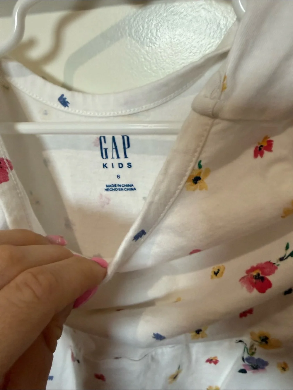 GAP White Short-Sleeve Floral Cotton Dress with Pink, Yellow & Blue Flowers